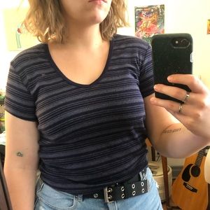 Vintage 90s blue stripe v neck t-shirt